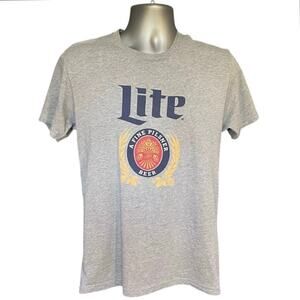 Miller Lite Gray Short Sleeve Crew Neck Cotton Graphic Logo T-Shirt Size M